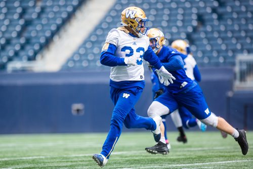 MIKAELA MACKENZIE / WINNIPEG FREE PRESS
Running back Andrew Harris at Bombers practice at Investors Group Field in Winnipeg on Monday, Oct. 22, 2018. 
Winnipeg Free Press 2018.