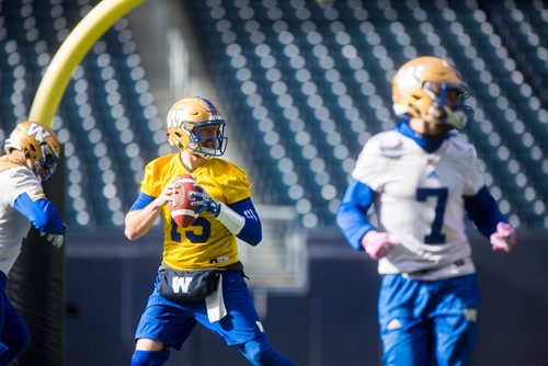 MIKAELA MACKENZIE / WINNIPEG FREE PRESS
Quarterback Matt Nichols at Bombers practice at Investors Group Field in Winnipeg on Monday, Oct. 22, 2018. 
Winnipeg Free Press 2018.