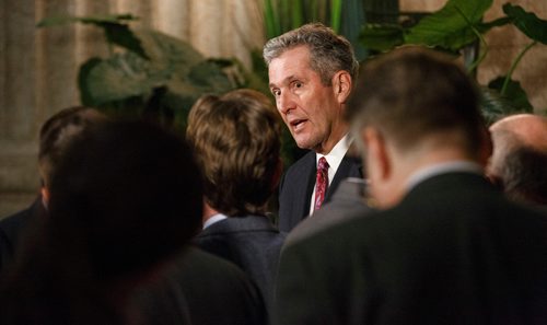 MIKE DEAL / WINNIPEG FREE PRESS
Premier Brian Pallister answers questions regarding the PC caucus expelling Emerson MLA Cliff Graydon for inappropriate remarks he made recently to female staff in the rotunda of the Manitoba Legislative building after question period Monday afternoon.
181022 - Monday, October 22, 2018.