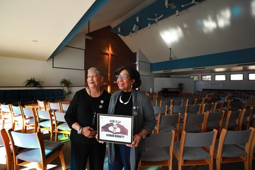 RUTH BONNEVILLE / WINNIPEG FREE PRESS

Faith Page:
 
Women's Inter Church Council of Canada president, Diane Dwarka, and WIC of Winnipeg chapter president,  Dr. June James (glasses) hold photo of what their association stands for in the sanctuary of United Church of Meadowood Monday.  WICC, an interdenominational Christian group is celebrating it's 100th Anniversary this year across the country with Winnipeg's event scheduled for Nov 3rd at CanadInns Fort Garry. 

 
See Brenda Suderman story.

October 22, 2018