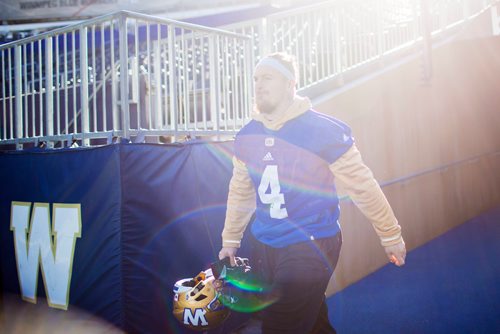 MIKAELA MACKENZIE / WINNIPEG FREE PRESS
Adam Bighill at Bombers practice at Investors Group Field in Winnipeg on Tuesday, Oct. 23, 2018. 
Winnipeg Free Press 2018.