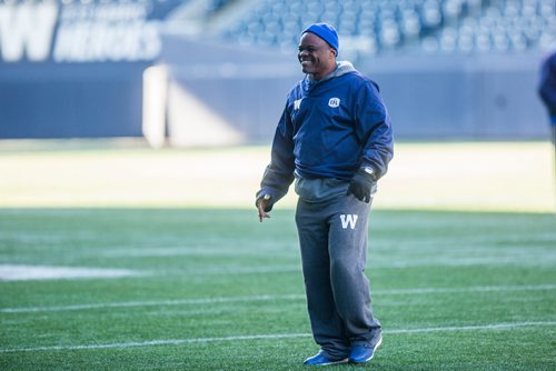 MIKAELA MACKENZIE / WINNIPEG FREE PRESS
Defensive coordinator Richie Hall at Bombers practice at Investors Group Field in Winnipeg on Tuesday, Oct. 23, 2018.
Winnipeg Free Press 2018.