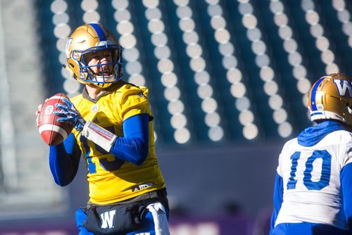 MIKAELA MACKENZIE / WINNIPEG FREE PRESS
Quarterback Matt Nichols at Bombers practice at Investors Group Field in Winnipeg on Monday, Oct. 22, 2018. 
Winnipeg Free Press 2018.