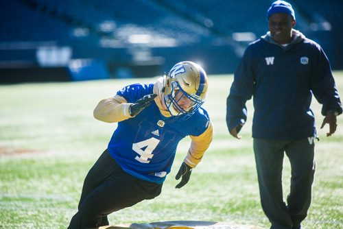 MIKAELA MACKENZIE / WINNIPEG FREE PRESS
Adam Bighill at Bombers practice at Investors Group Field in Winnipeg on Tuesday, Oct. 23, 2018. 
Winnipeg Free Press 2018.