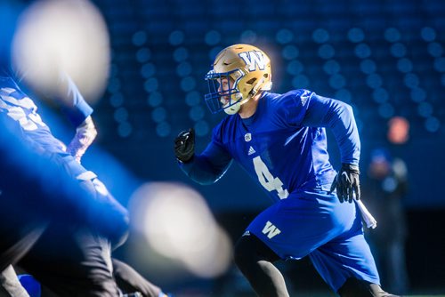 MIKAELA MACKENZIE / WINNIPEG FREE PRESS
Adam Bighill at Bombers practice at Investors Group Field in Winnipeg on Tuesday, Oct. 23, 2018. 
Winnipeg Free Press 2018.