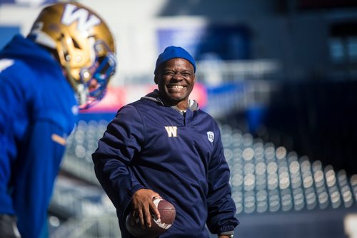 MIKAELA MACKENZIE / WINNIPEG FREE PRESS
Defensive coordinator Richie Hall at Bombers practice at Investors Group Field in Winnipeg on Tuesday, Oct. 23, 2018. 
Winnipeg Free Press 2018.