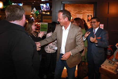 RUTH BONNEVILLE / WINNIPEG FREE PRESS

John Orlikow, celebrates with supporters after being reelected as city councillor in River Heights, at Fionn's Wednesday evening.  



October 24, 2018