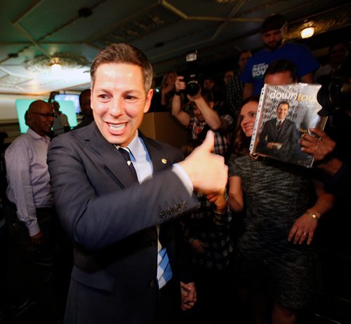 PHIL HOSSACK / WINNIPEG FREE PRESS - Brian Bowman makes his way through supporters as they celebrate the his re-election as mayor Wednesday. See story.. - October 24, 2018