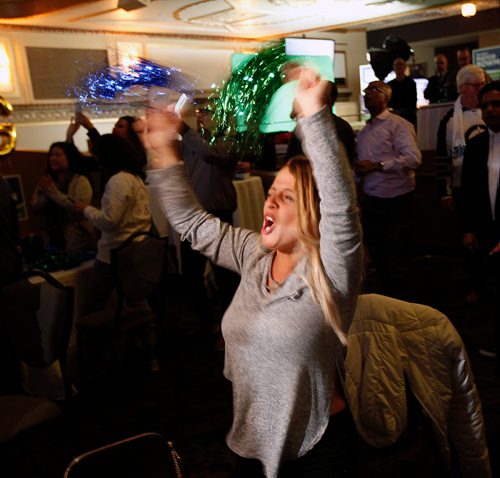 PHIL HOSSACK / WINNIPEG FREE PRESS - Bowman supporters celebrate the incumbant's re-election Wednesday. See story.. - October 24, 201