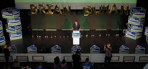 PHIL HOSSACK / WINNIPEG FREE PRESS - Brian Bowman adreses his supporters after his re-election Wednesday. See story.. - October 24, 201