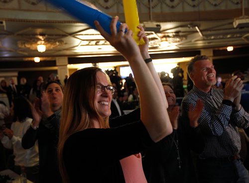 PHIL HOSSACK / WINNIPEG FREE PRESS - Brian Bowman's supporters celebrating the incumbant's re-election Wednesday. See story.. - October 24, 201