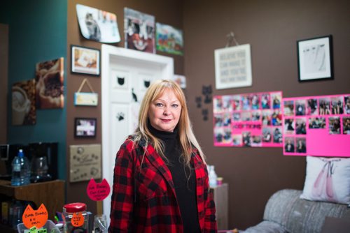 MIKAELA MACKENZIE / WINNIPEG FREE PRESS
Jennifer Laferriere at her cat cafe, Miss J. La's Fur Babies Cat Cafe and Adoption Centre, in Winnipeg on Thursday, Oct. 25, 2018. 
Winnipeg Free Press 2018.