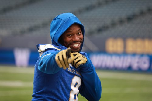 RUTH BONNEVILLE / WINNIPEG FREE PRESS

The Winnipeg Blue Bombers on the field at Investors Group Field during walk-through practice at Investors Group Field Thursday.

Chris Randle hams it up for the camera after practice Thursday. 

October 25, 2018