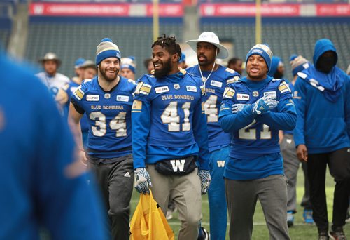 RUTH BONNEVILLE / WINNIPEG FREE PRESS

Team members of the Winnipeg Blue Bombers are all smiles as they leave Investors Group Field after walk-through practice Thursday.




October 25, 2018
