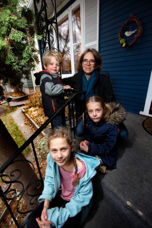 PHIL HOSSACK / WINNIPEG FREE PRESS - Katharina Nuss (and her kids Frieda 9 bottom, Johanna 7, and Raphael 31/2) who started a petition urging Families Min. Heather Stefanson to tell CFS to back off and allow free-range parenting. This summer, Katharina watched as two of her kids under 12 walk to the Tall Grass Prairie bakery just down the street by themselves to exercise their independence. A month later, she was paid a visit by CFS and told not to let her kids under 12 do anything like that again. For Sanders story - October 25, 2018