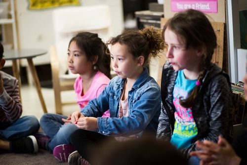 MIKAELA MACKENZIE / WINNIPEG FREE PRESS
Gabriel McKay concentrates breathing during a mindfulness activity at Sargent Park School in Winnipeg on Thursday, Oct. 25, 2018. 
Winnipeg Free Press 2018.