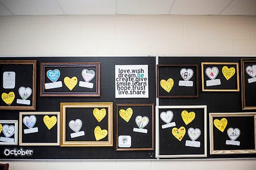 MIKAELA MACKENZIE / WINNIPEG FREE PRESS
Mindfulness activities hang on the wall in Sue Macfarlane Penner's classroom at Sargent Park School in Winnipeg on Thursday, Oct. 25, 2018. 
Winnipeg Free Press 2018.