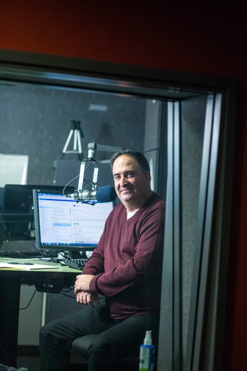 MIKAELA MACKENZIE / WINNIPEG FREE PRESS
Radio personality Joe Aiello in the Power 97 studio in Winnipeg on Friday, Oct. 26, 2018. 
Winnipeg Free Press 2018.