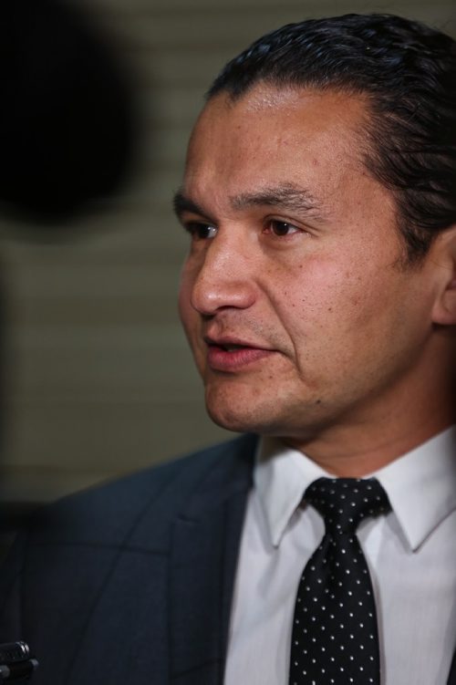 MIKE DEAL / WINNIPEG FREE PRESS
Wan Kinew, opposition leader of the NDP holds a press conference at the Manitoba Legislative building condemning the provinces $36.6 million cut to the WRHA budget. 
181029 - Monday, October 29, 2018