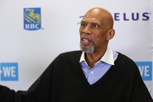 MIKE DEAL / WINNIPEG FREE PRESS
Kareem Abdul-Jabbar just before the start of WE Day at Bell MTS Place where around 16,000 kids from across Manitoba to celebrate young people committed to making a difference.
181030 - Tuesday, October 30, 2018

