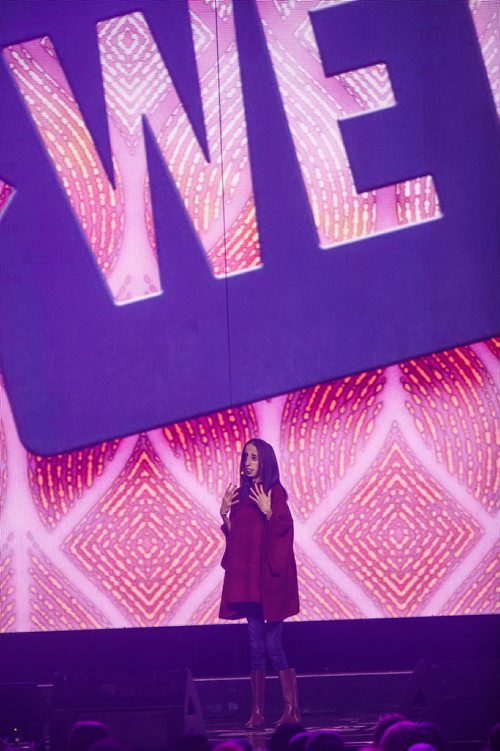 MIKE DEAL / WINNIPEG FREE PRESS
Lizzie Velasquez, anti-bullying activist speaks to around 16,000 kids from across Manitoba who are attending WE Day at Bell MTS Place where they were celebrating young people committed to making a difference.
181030 - Tuesday, October 30, 2018.