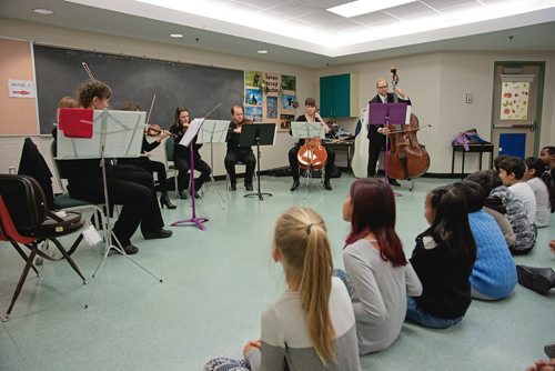 Canstar Community News Oct. 24 - The Winnipeg Symphony Orchestra's string section performs at Greenway School as part of its Bach to School program. (EVA WASNEY/CANSTAR COMMUNITY NEWS/METRO)