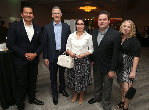 JASON HALSTEAD / WINNIPEG FREE PRESS

L-R: Manitoba NDP Leader Wab Kinew, Drew Fisher (president and CEO of the RBC Convention Centre Winnipeg), Marilyn Camaclang (Westland Foundation), Jeff Browaty (city councillor for North Kildonan) and his wife Tara Latimer at Théâtre Cercle Molière's Lobster Gala du Homard on Sept. 29, 2018 at the RBC Convention Centre Winnipeg. (See Social Page)