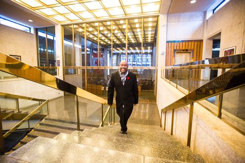 MIKAELA MACKENZIE / WINNIPEG FREE PRESS
Markus Chambers, councillor-elect for the new ward of St. Norbert-Seine River, takes a look around City Hall in Winnipeg on Wednesday, Oct. 31, 2018. 
Winnipeg Free Press 2018.