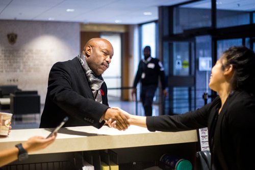 MIKAELA MACKENZIE / WINNIPEG FREE PRESS
Markus Chambers, councillor-elect for the new ward of St. Norbert-Seine River, takes a look around City Hall in Winnipeg on Wednesday, Oct. 31, 2018. 
Winnipeg Free Press 2018.