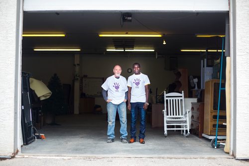 MIKAELA MACKENZIE / WINNIPEG FREE PRESS
Bradley Mackenzie (left) and Augustine Ahishakiye, volunteers at Hands of Hope, pose for a portrait in Winnipeg on Wednesday, Oct. 31, 2018. 
Winnipeg Free Press 2018.