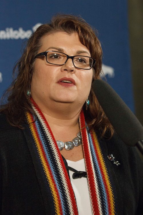 MIKE DEAL / WINNIPEG FREE PRESS
Colleen Mayer, Minister of Crown Services talks to the media after question period Wednesday afternoon.
181031 - Wednesday, October 31, 2018.