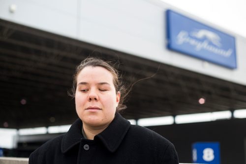 MIKAELA MACKENZIE / WINNIPEG FREE PRESS
Deanna Ng poses for a portrait at the Greyhound bus depot in Winnipeg on Wednesday, Oct. 31, 2018. With the service closing, she won't be able to visit her parents in Minnedosa.
Winnipeg Free Press 2018.