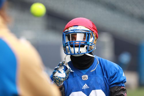 RUTH BONNEVILLE / WINNIPEG FREE PRESS

Winnipeg Blue Bombers practice at Investors Group Field Wednesday.

BB #36 Marcus Sayles. 

October 31, 2018