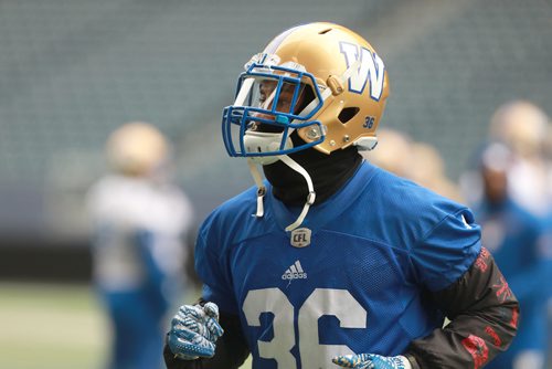 RUTH BONNEVILLE / WINNIPEG FREE PRESS

Winnipeg Blue Bombers practice at Investors Group Field Wednesday.

BB #36 Marcus Sayles. 

October 31, 2018