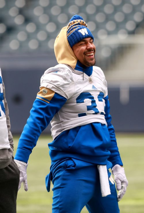 RUTH BONNEVILLE / WINNIPEG FREE PRESS

Winnipeg Blue Bombers practice at Investors Group Field Wednesday.

BB #33 Andrew Harris. 

October 31, 2018