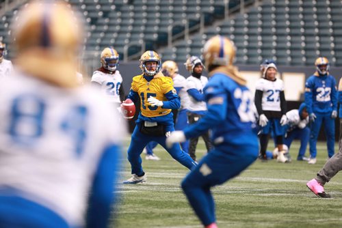 RUTH BONNEVILLE / WINNIPEG FREE PRESS

Winnipeg Blue Bombers practice at Investors Group Field Wednesday.

BB QB #15 Matt Nichols. 

October 31, 2018