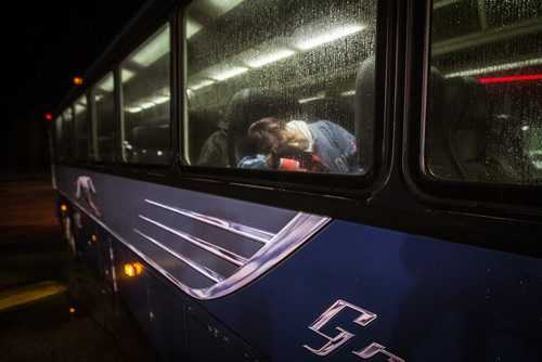 PHIL HOSSACK / WINNIPEG FREE PRESS - Early in the trip a passenger sleeps through a ten minute stop in Gladstone Manitoba on Greyhound bus #6181 en-route to Flin Flon. See Melissa's story. October 29, 2018