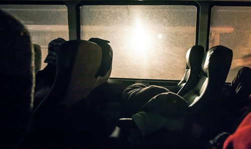 PHIL HOSSACK / WINNIPEG FREE PRESS - Comfort is a relative thing as passengers sleep on Greyhound bus #6181 en-route to Flin Flon and points in between. See Melissa's story. October 29, 2018