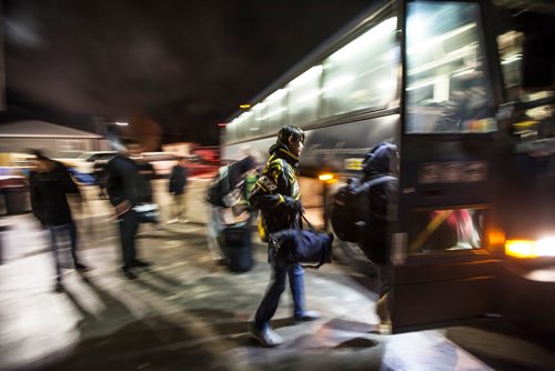 PHIL HOSSACK / WINNIPEG FREE PRESS -  Greyhound's  #6181 loads passengers in The Pas en-route back to Winnipeg Tuesday night. See Melissa's story. October 30, 2018