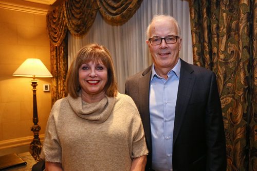 MIKE DEAL / WINNIPEG FREE PRESS
Scott Oake with his wife Anne just before speaking at a Crime Prevention Breakfast Thursday morning at the Fort Garry Hotel. 
181101 - Thursday, November 1, 2018