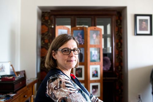 MIKAELA MACKENZIE / WINNIPEG FREE PRESS
Anita Cenerini, who fought for her son to receive full military honours after his suicide and is the 2018 National Silver Cross Mother, poses for a portrait in her home in Winnipeg on Thursday, Nov. 1, 2018. 
Winnipeg Free Press 2018.