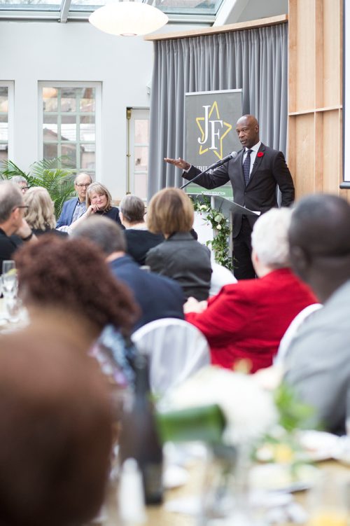 MIKAELA MACKENZIE / WINNIPEG FREE PRESS
Keynote speaker Devon Clunis, former Winnipeg Chief of Police, at the Jubilee Fund Champagne Brunch at the Assiniboine Park Pavilion Atrium in Winnipeg on Saturday, Nov. 3, 2018. 
Winnipeg Free Press 2018.