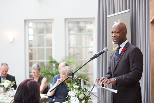 MIKAELA MACKENZIE / WINNIPEG FREE PRESS
Keynote speaker Devon Clunis, former Winnipeg Chief of Police, at the Jubilee Fund Champagne Brunch at the Assiniboine Park Pavilion Atrium in Winnipeg on Saturday, Nov. 3, 2018. 
Winnipeg Free Press 2018.