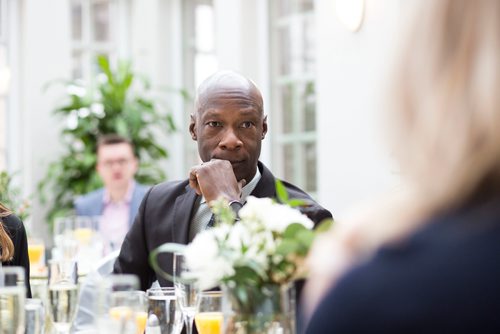 MIKAELA MACKENZIE / WINNIPEG FREE PRESS
Keynote speaker Devon Clunis, former Winnipeg Chief of Police, at the Jubilee Fund Champagne Brunch at the Assiniboine Park Pavilion Atrium in Winnipeg on Saturday, Nov. 3, 2018. 
Winnipeg Free Press 2018.