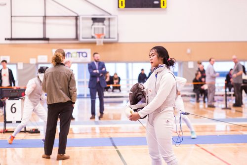 MIKAELA MACKENZIE / WINNIPEG FREE PRESS
Robin Wang competes in the Canada Cup West fencing tournament at the Qualico Centre in Winnipeg on Saturday, Nov. 3, 2018. 
Winnipeg Free Press 2018.