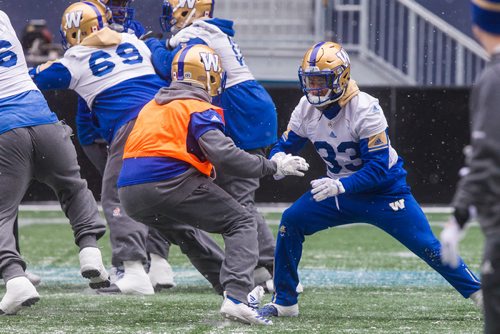 MIKE DEAL / WINNIPEG FREE PRESS
Winnipeg Blue Bombers' Andrew Harris (33) during practice at Investors Group Field Wednesday morning.
181107 - Wednesday, November 07, 2018.