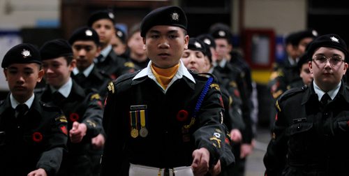 PHIL HOSSACK / WINNIPEG FREE PRESS - BORDERS - Cadets of the 1226 Fort Garry Horse Army Cadet Corps working their parade drill Wednesday evening preparing for ceremonies and parade on Rememberance Day at McGregor Armoury. - November 7, 2018