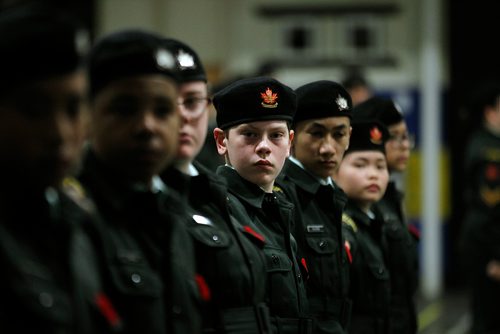 PHIL HOSSACK / WINNIPEG FREE PRESS - BORDERS - Cadets of the 1226 Fort Garry Horse Army Cadet Corps worked their parade drill Wednesday evening preparing for ceremonies and parade on Rememberance Day at McGregor Armoury. - November 7, 2018