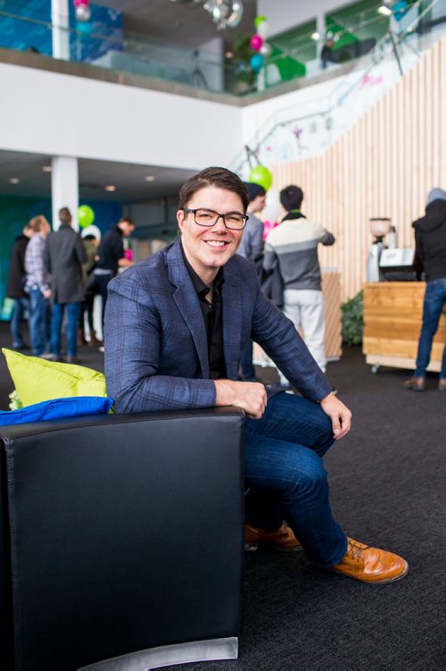 MIKAELA MACKENZIE / WINNIPEG FREE PRESS
24/7 Intouch co-founder Jeff Fettes at the new campus at Polo Park in Winnipeg on Thursday, Nov. 8, 2018. 
Winnipeg Free Press 2018.