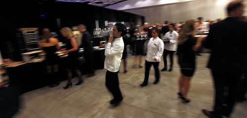 PHIL HOSSACK / WINNIPEG FREE PRESS - Food, great food judging by the dirty dishes being hauled away regularly during the evning, was on the menu Thursday evening at Canada's Great Kitchen Party. Patrons lined up deep to enjoy samples from some of the city's best Chef's and more.  November 8, 2018